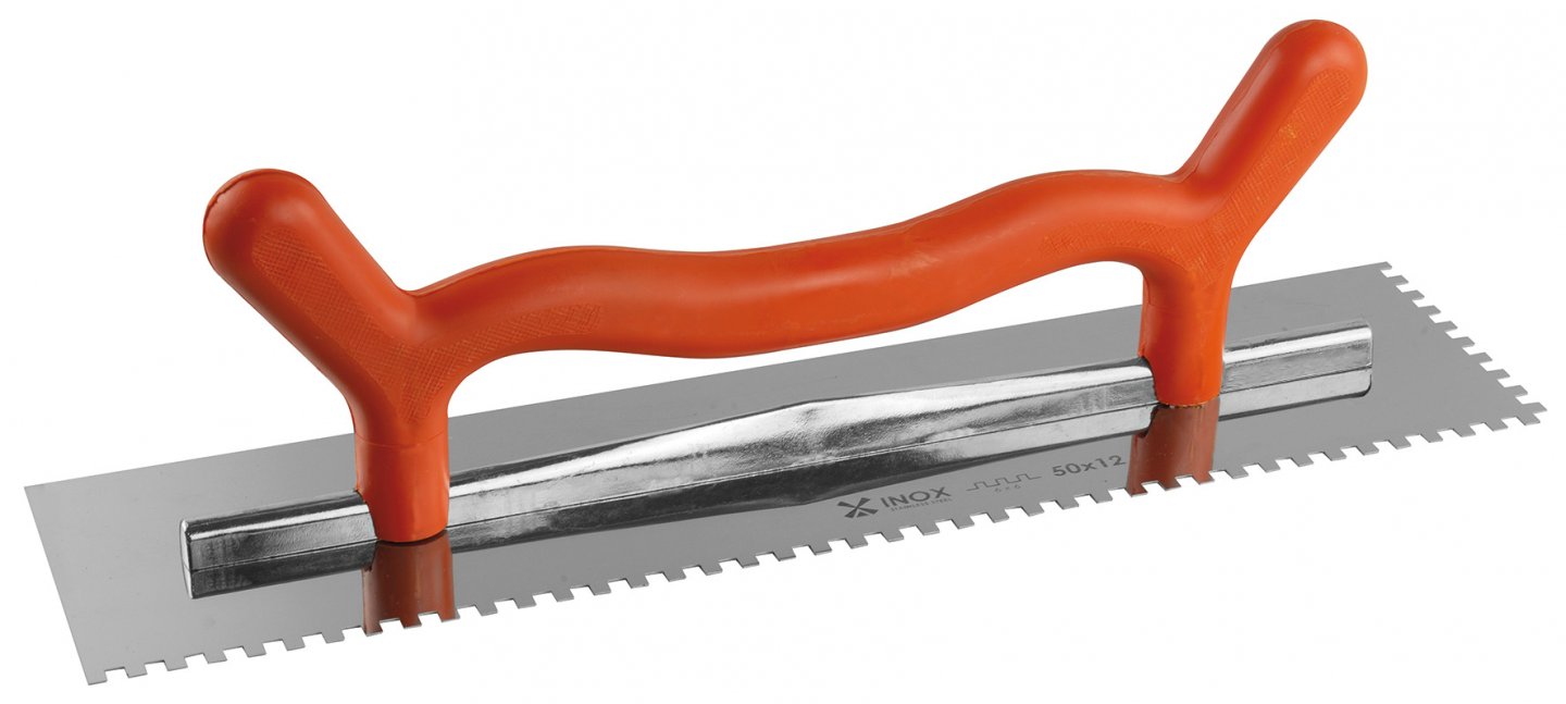 Two-handed glue spreader - stainless steel blade - square teeth