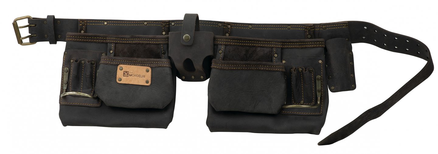 Double tool pockets with belt in tanned leather