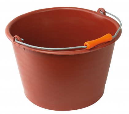 Red plastic flared bucket with handle